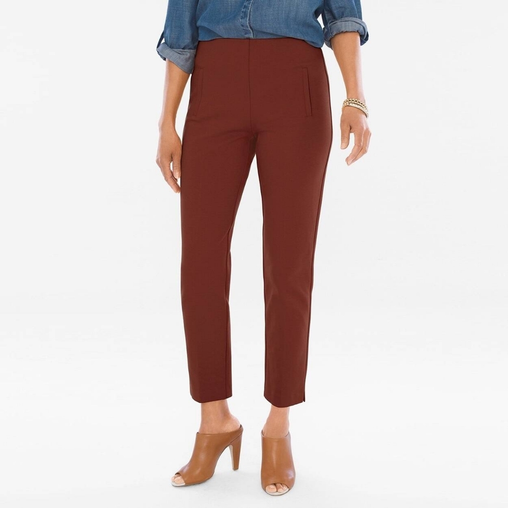 Chico's Juliet Pull On Slim Fit Ponte Dress Ankle Pants in Mahogany Copper Rust